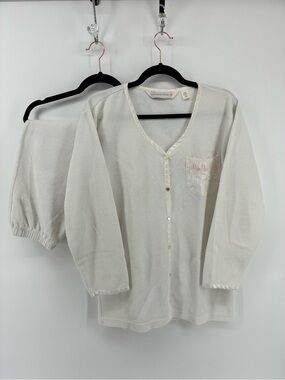 Victoria's Secret Cream and White Pajama Top & Bottom Waffle Knit Set